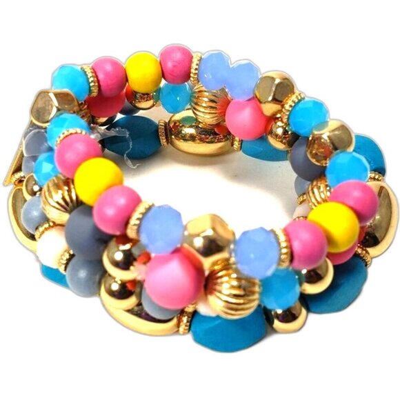 Sophia & Kate Women’s 4-Piece Gold & Colorful Bead Stretch Bracelets Set Jewelry - Picture 3 of 12